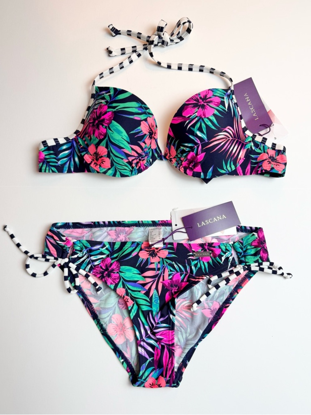 Mixed Print Side-Tie Bikini with Push Up Top (Size 2 & 32A)